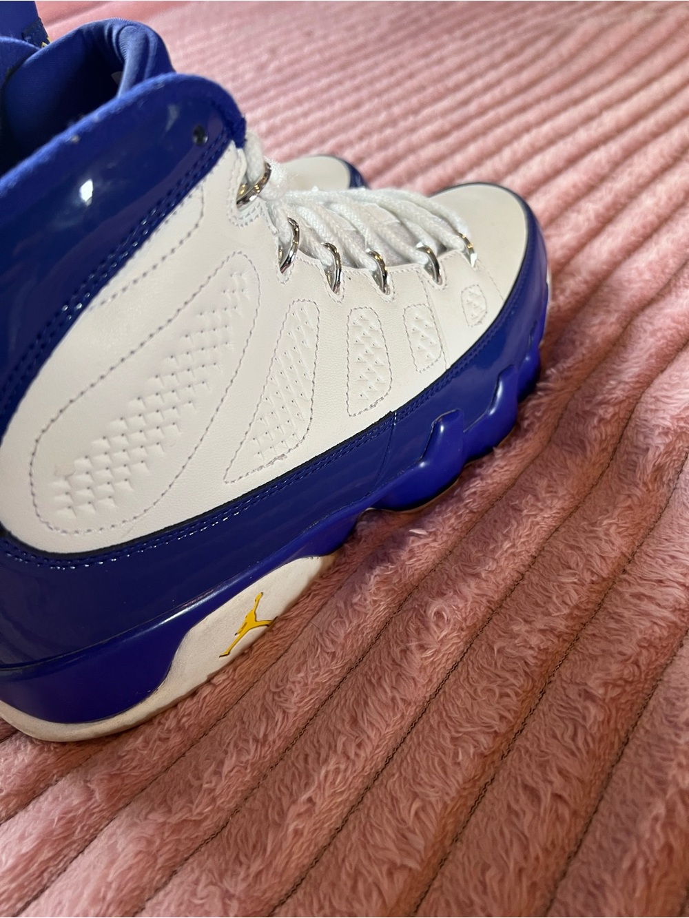 Jordan 9 Retro Kobe White and Blue High-Top Sneakers